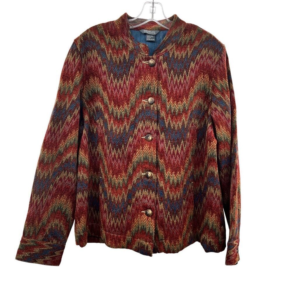 City Blues by Koret Women's Blazer Multicolor Print Pockets Size XL Petite